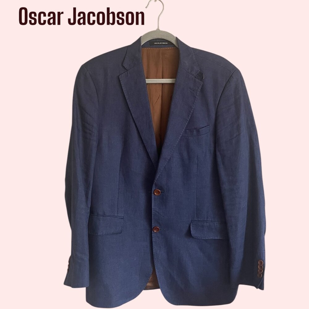 Oscar Jacobson Linen Blazer Men's EU40 US50 Dark Navy Swedish Luxury EUC